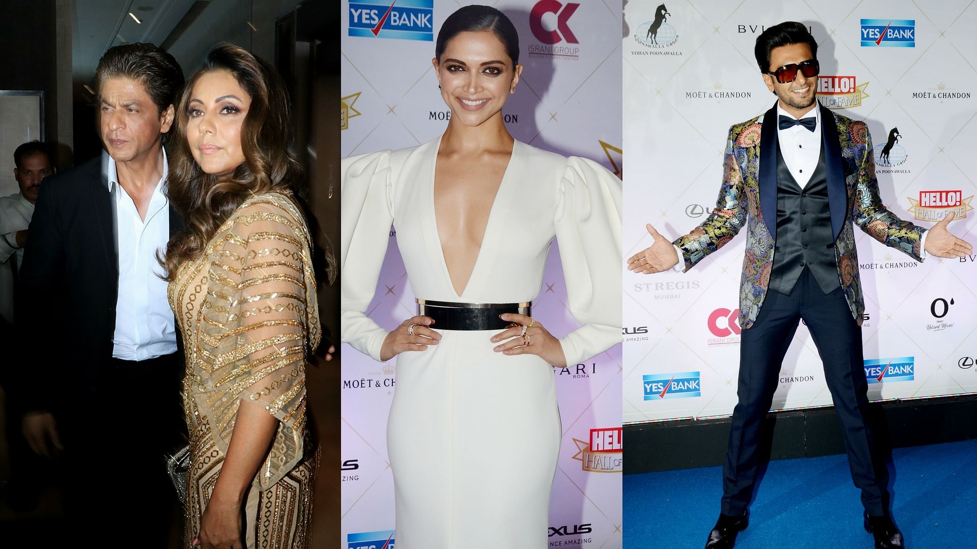 Shah Rukh Khan with Gauri Khan; Deepika Padukone; Ranveer Singh at the Hall of Fame Awards.