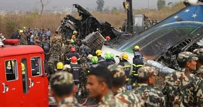 Kathmandu: Photo taken on March 12, 2018 shows the crash-landing site in Kathmandu, Nepal. A passenger plane of the US-Bangla Airlines crashed at Nepal