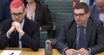 Christopher Wylie, a former employee of Cambridge Analytica, left and Paul-Olivier Dehaye, a data protection expert, appear before the Digital, Culture, Media and Sport Committee of British Parliament on Tuesday, March 27, 2017. (Photo: Parliament video)