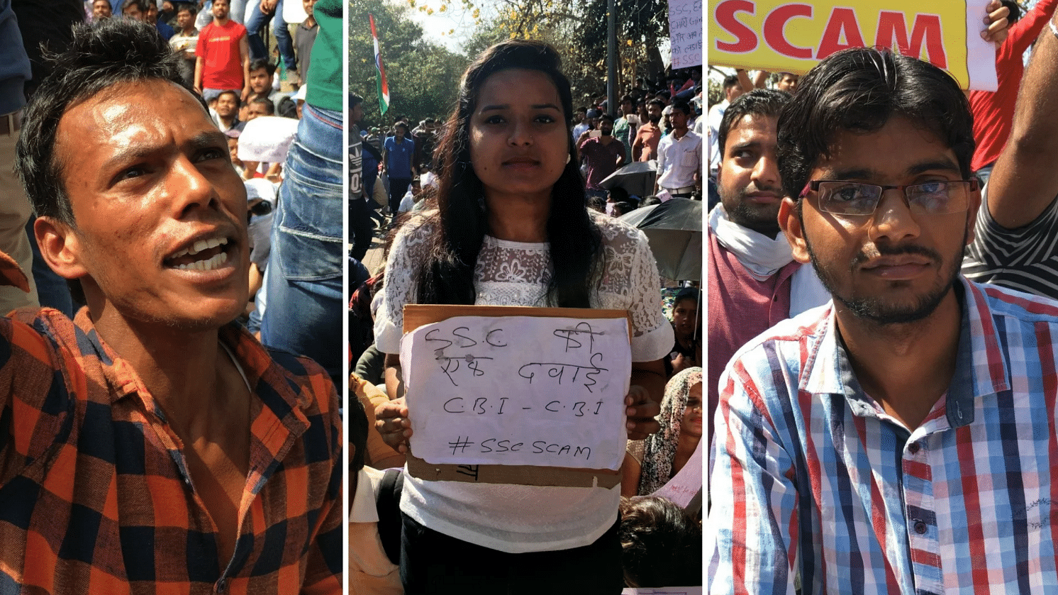 Students protesting against the SSC question paper leak in Delhi.