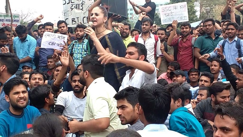 Students protest against an alleged scam in the SSC examination.