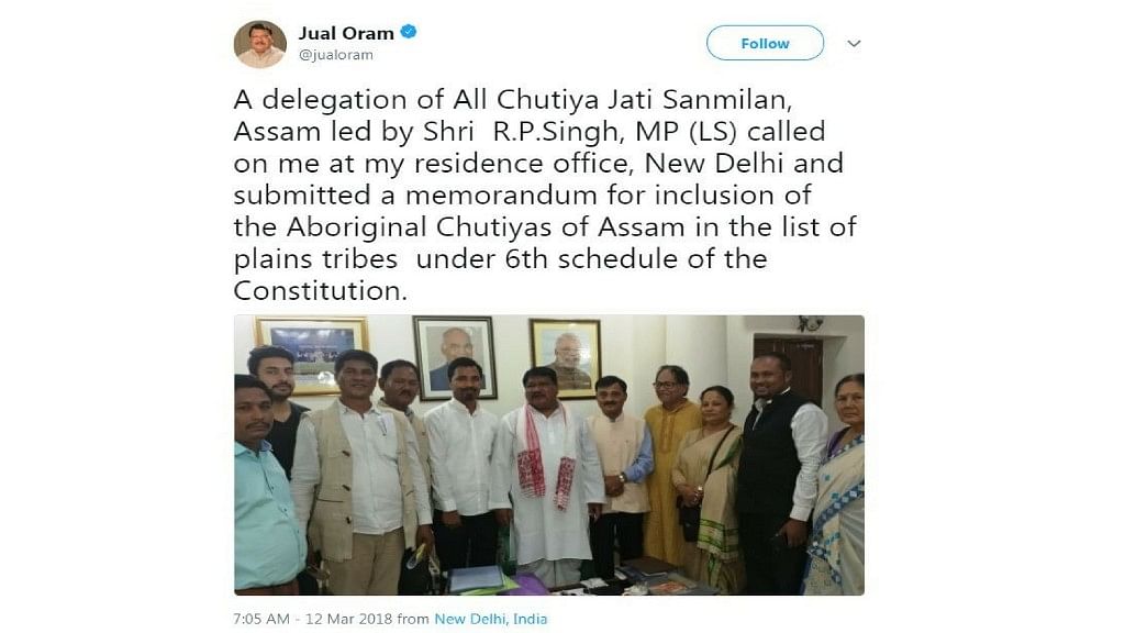 Screenshot of the tweet of Jual Oram, the Union Minister of Tribal Affairs.