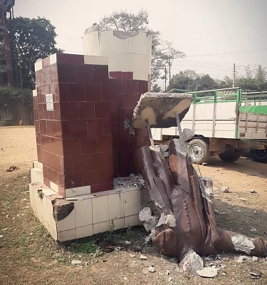 A statue of Lenin that was razed in Sabroom of Tripura on March 6, 2018. 