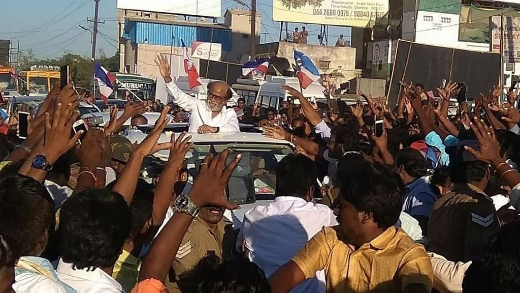 Rajinikanth greets fans and students at Dr MGR Educational and Research Institute in Chennai.