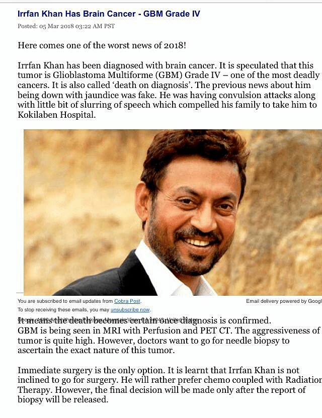 Ever since Irrfan Khan tweeted about his health issue, rumour mills have been working overtime to speculate.