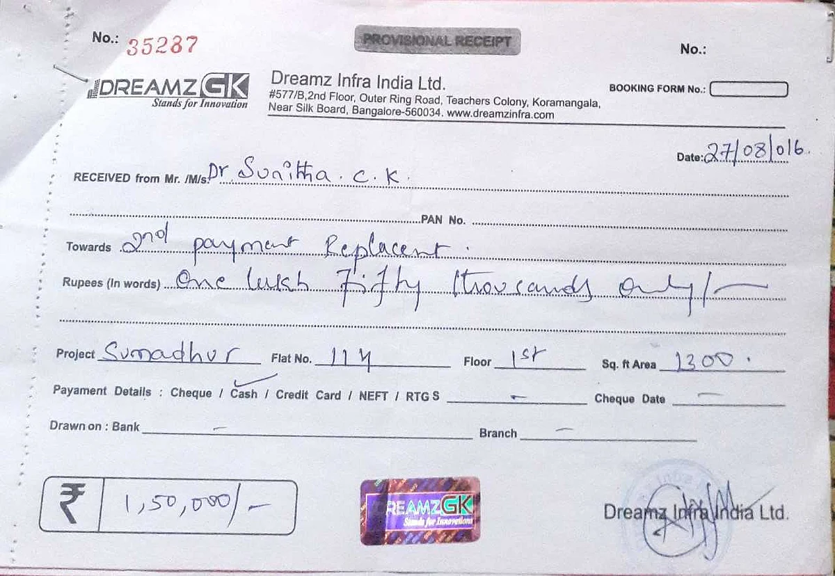 I paid Rs.1.5 lakhs for the flat number of my choice.