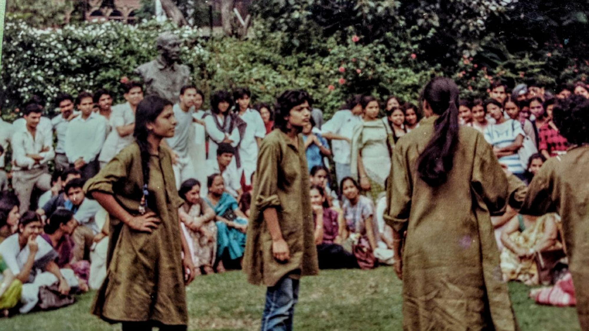 The author with her street theatre troupe in college.