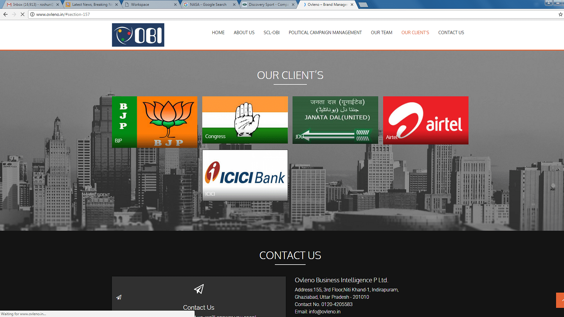 Ovleno - Brand Management website’s client page before it was taken down.
