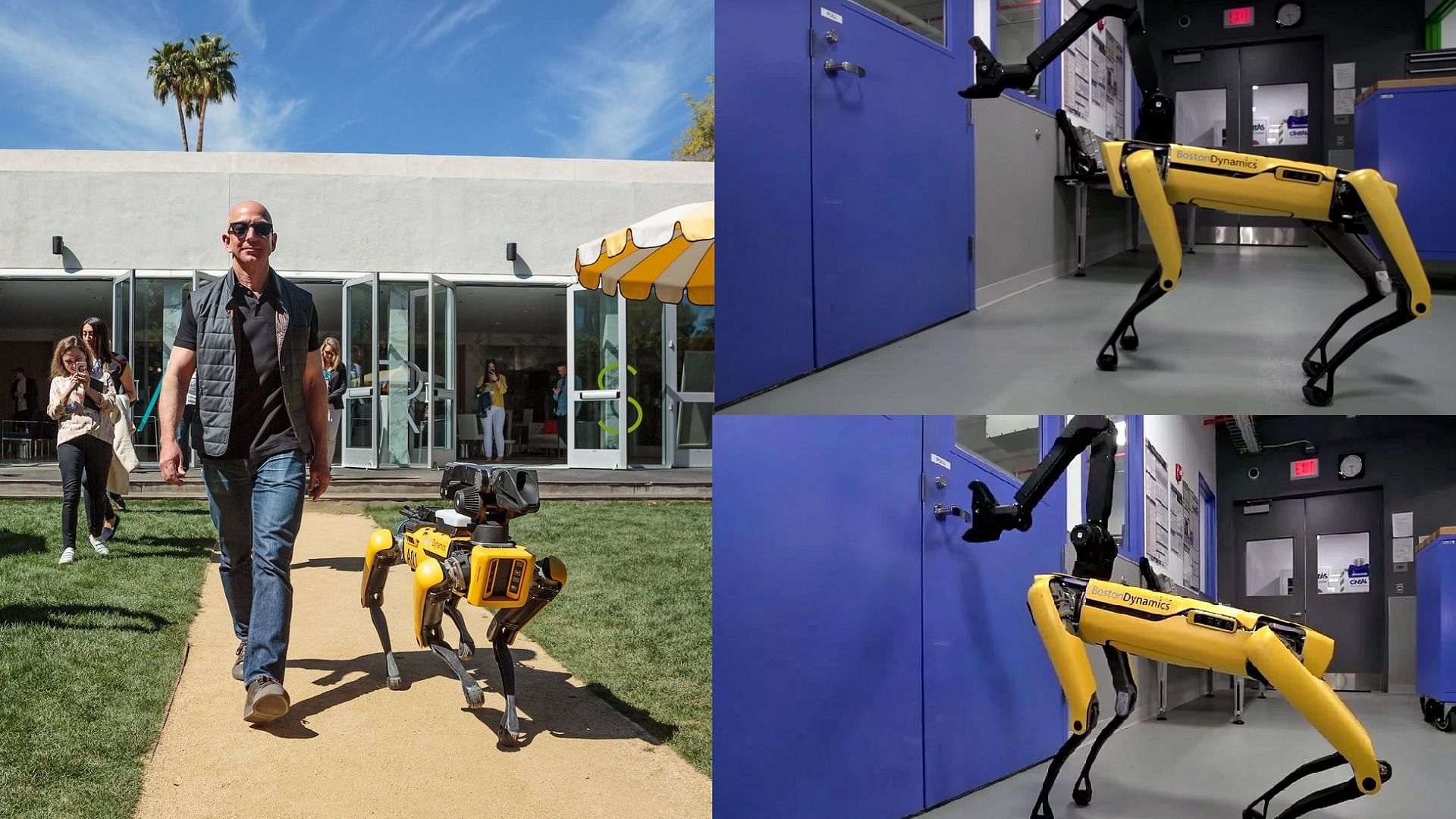 Amazon founder Jeff Bezos walking his robot dog at the annual Amazon MARS conference in California.