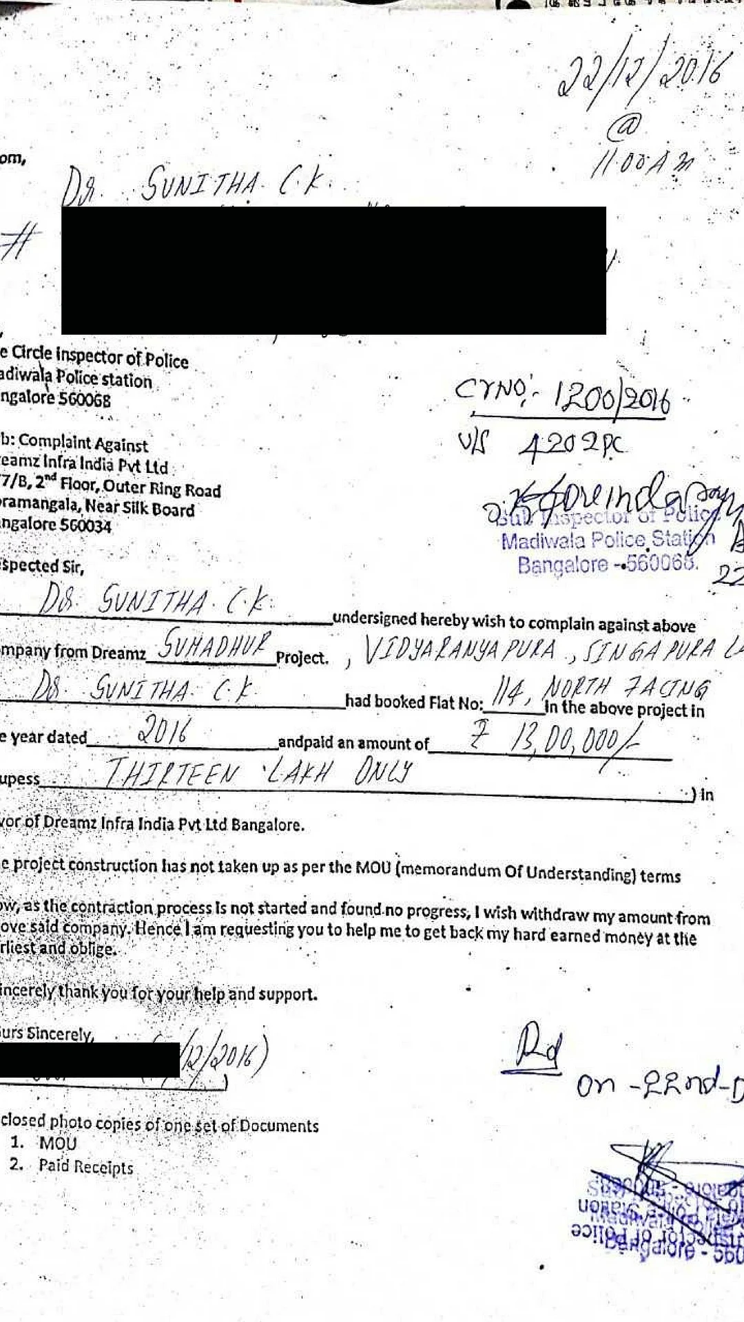 A police complaint was filed against the real estate company. 