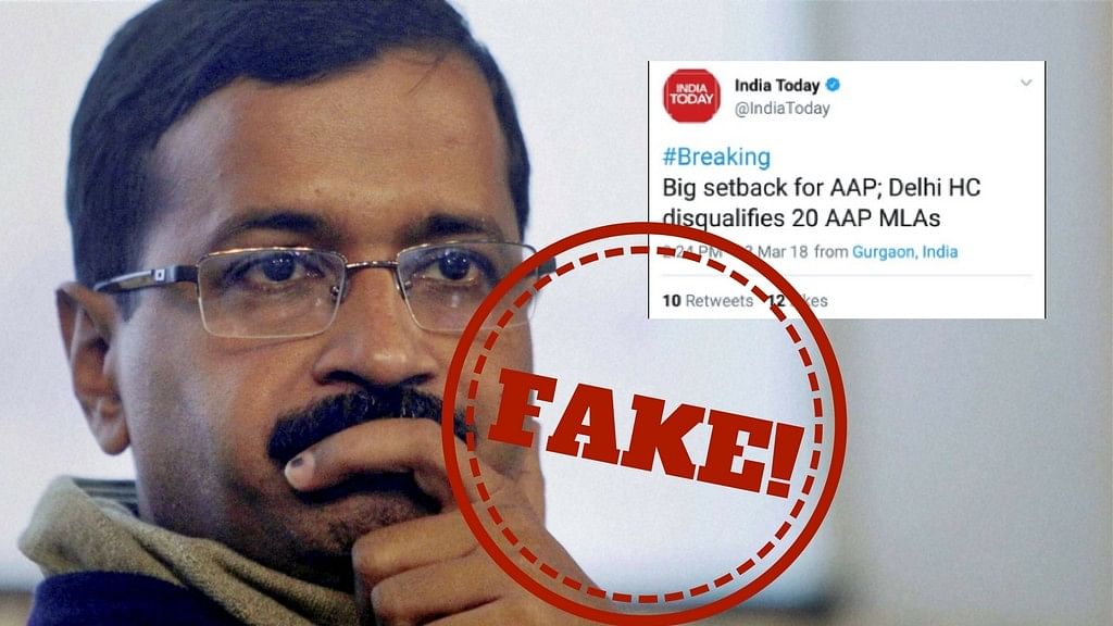 Aaj Tak, the Hindi channel of the India Today group, falsely announced that AAP’s 20 MLAs were disqualified by the Delhi High Court.