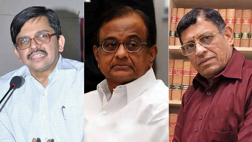 S Gurumurthy (right) appeared to insinuate on Twitter that Justice Muralidhar (left) passed an interim order in favour of P Chidambaram (centre), because he had been his junior.