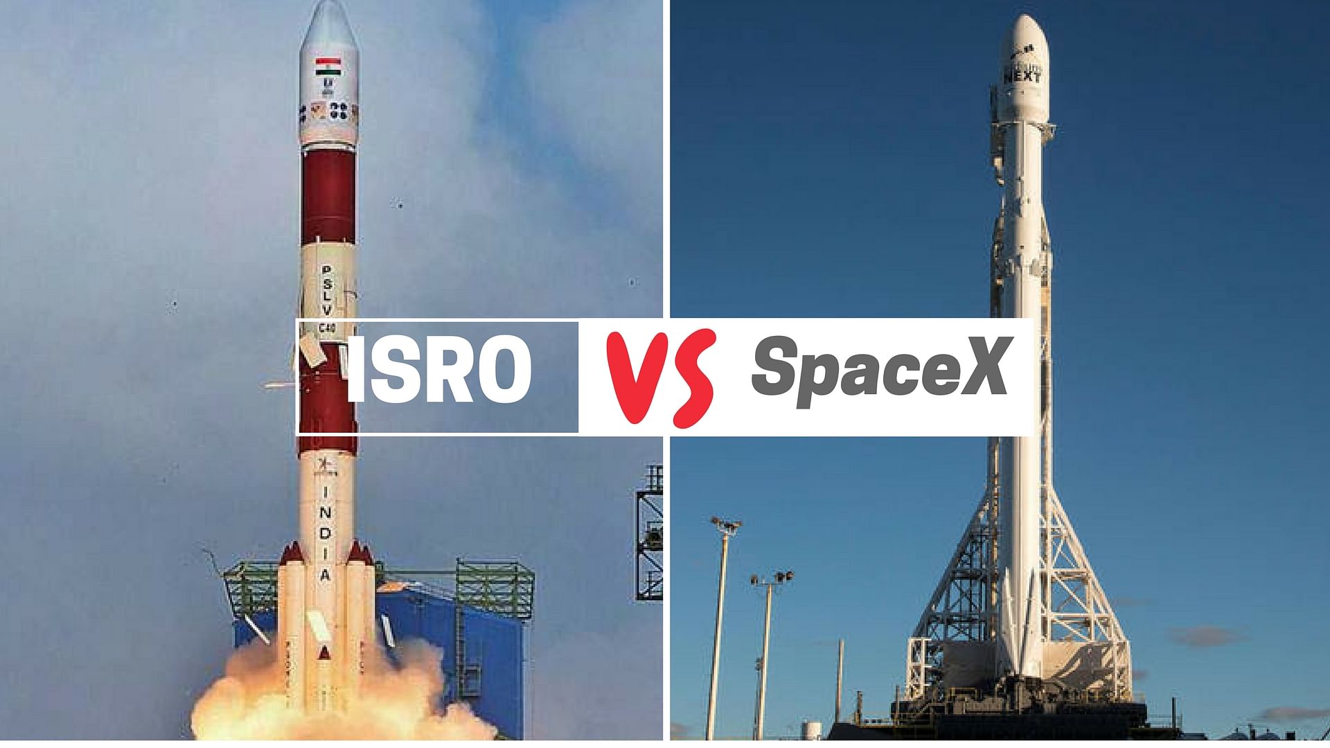ISRO’s PSLV C-40 (left) and SpaceX’s Falcon 9 rocket (right).