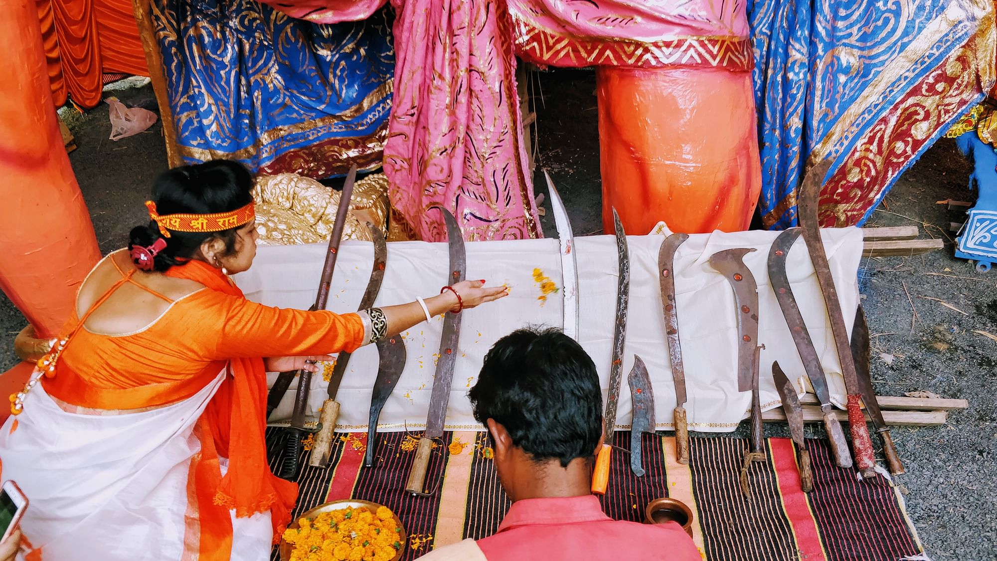 ‘<i>Astra</i>’ (weapon) puja being conducted at a BJP-organised puja in Rampurhat on the occasion of Ram Navami.&nbsp;