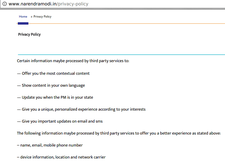 After NaMo App Exposé, PM’s Website Quietly Changes Privacy Policy