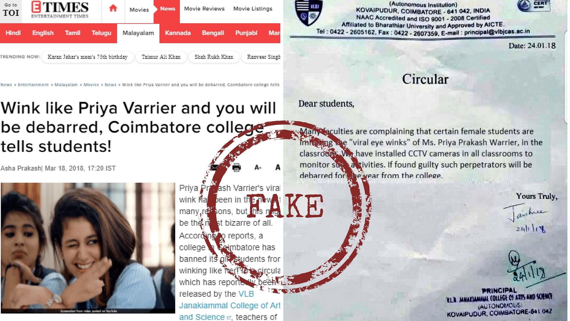 The fake circular of a college from Coimbatore went viral on social media.