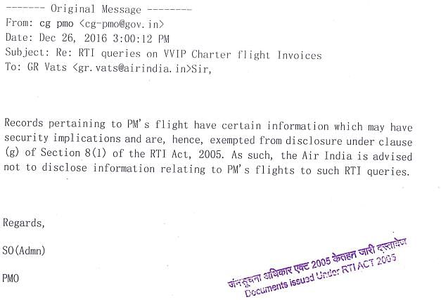 The Prime Minister’s Office has effectively barred Air India from sharing information regarding his flights.