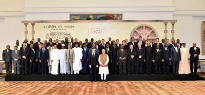 New Delhi: Prime Minister Narendra Modi and other world leaders at the Founding Conference of International Solar Alliance (ISA) at Rashtrapati Bhavan in New Delhi on March 11, 2018. (Photo: IANS/PIB)