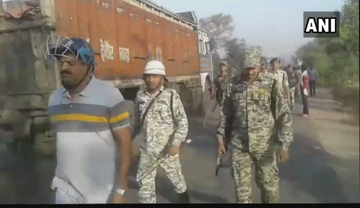 Security personnel on duty amid clashes in Nawada.