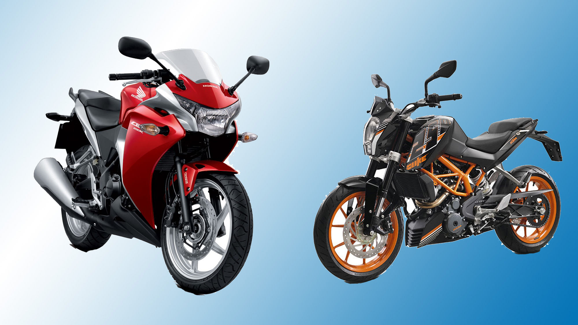 Honda CBR250R (left) or the KTM Duke 250 (right). Which one would you pick?&nbsp;