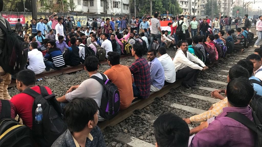 Rail roko agitation in Mumbai’s Central Line between Dadar and Matunga.