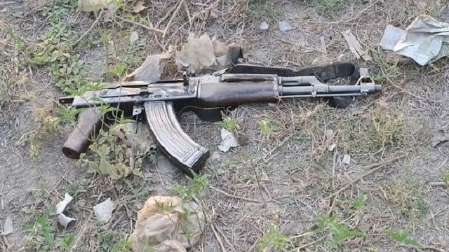 An AK-47 assault rifle, that was recovered from the Noida encounter site. &nbsp;
