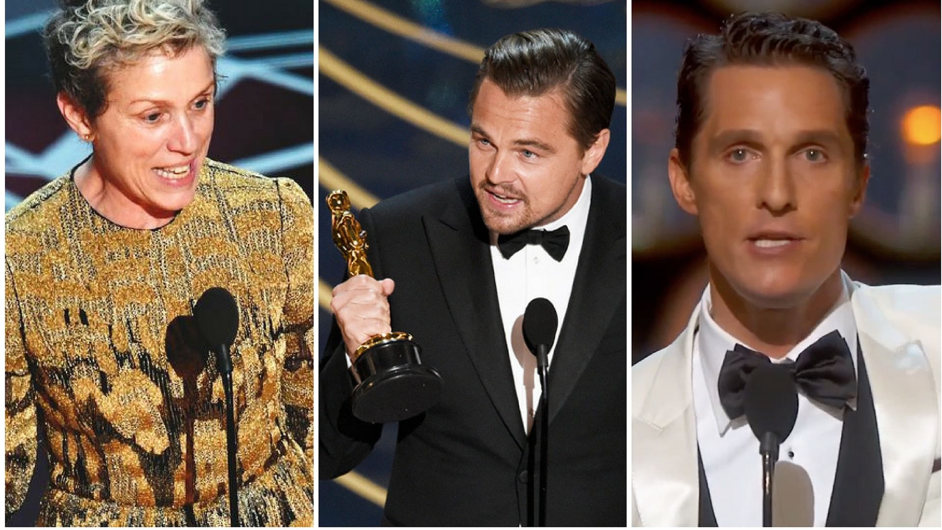 Frances McDormand, Matthew McConaughey, and Leonardo Di Caprio at the Academy Awards.