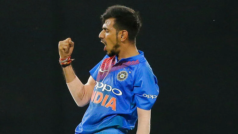 Yuzvendra Chahal celebrates a wicket.