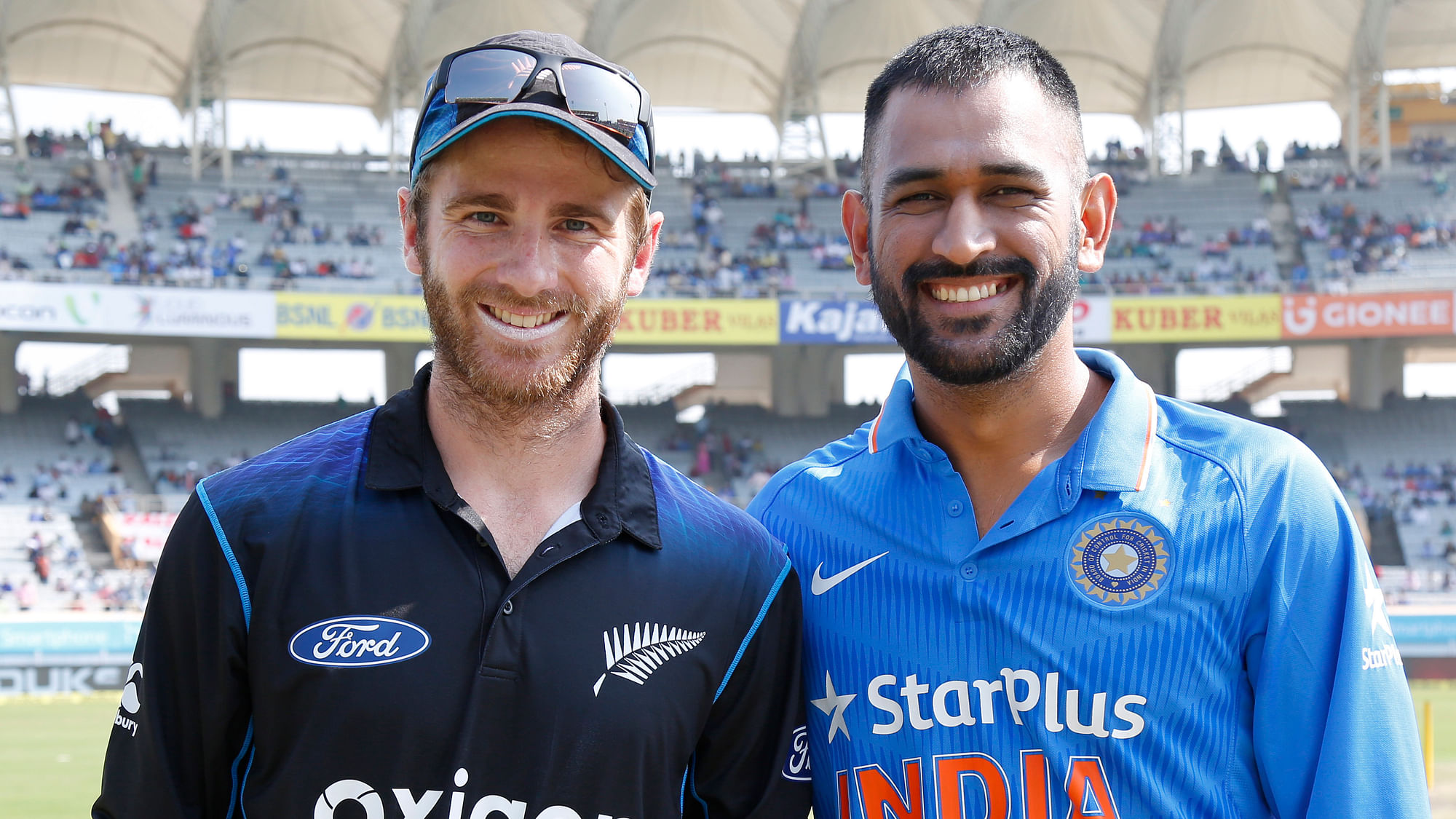 Kane Williamson with MS Dhoni during New Zealand’s earlier tour of India