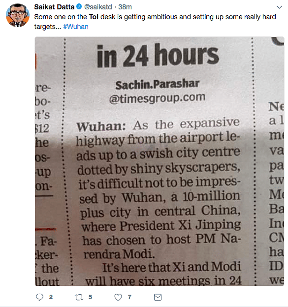 The original story, published in their print edition read: “Modi, Xi will meet 6 times in 24 hours”.