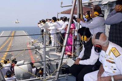 Maharashtra CM views naval exercises in Arabian Sea
