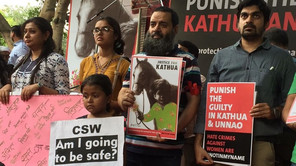 Delhi protests against Kathua and Unnao rapes.