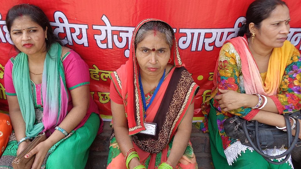 Women protesters waiting for the march to begin.