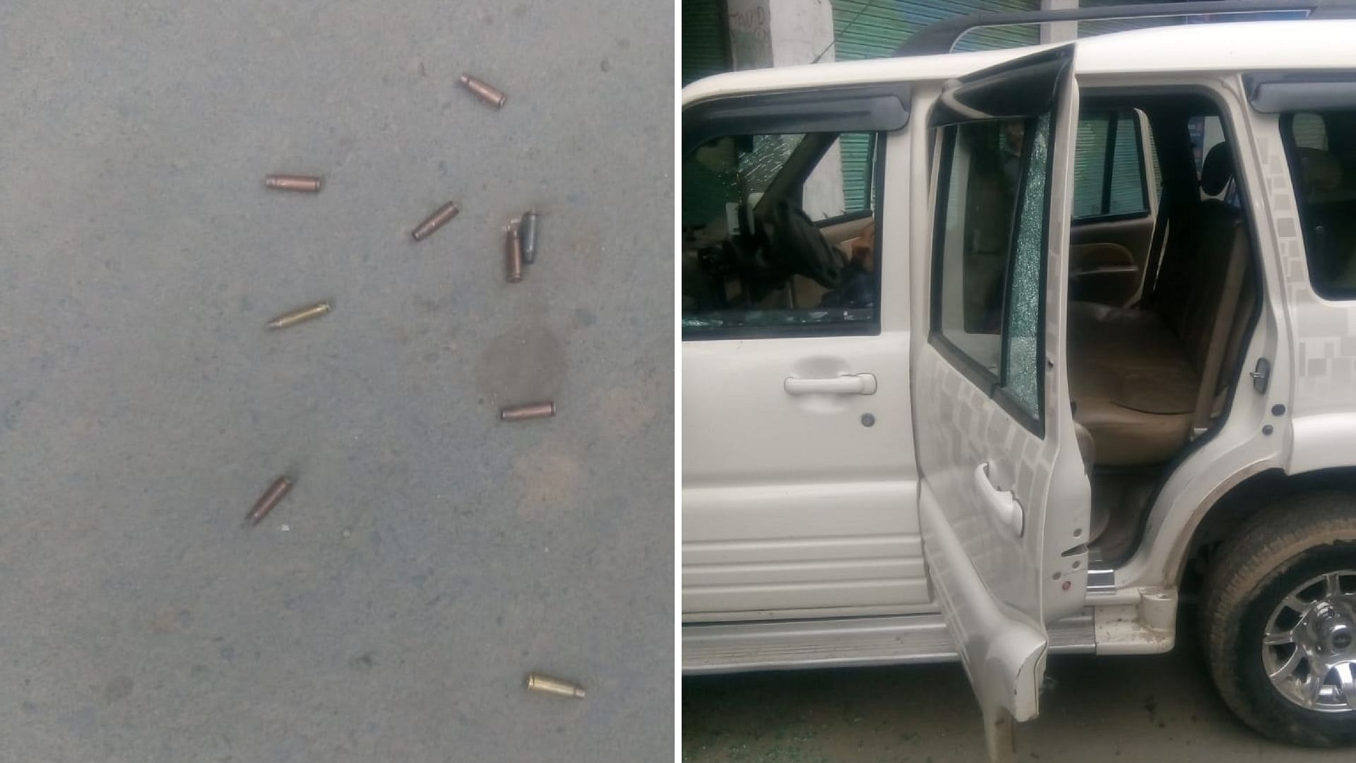 Bullet shells (L) found at the scene and the car in which the leader was travelling.