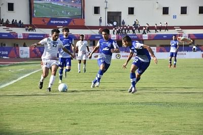 Bhubaneswar: Players in action during Super Cup Final match between JSW Bengaluru FC and Mohun Bagan in in Bhubaneswar, on April 17, 2018. (Photo : IANS)
