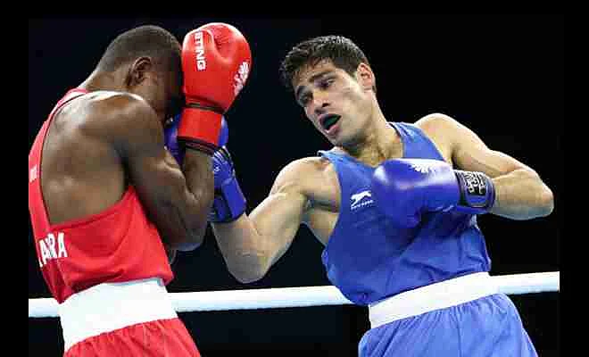 Hussamuddin Mohammad (in blue) in action in the quarterfinals.