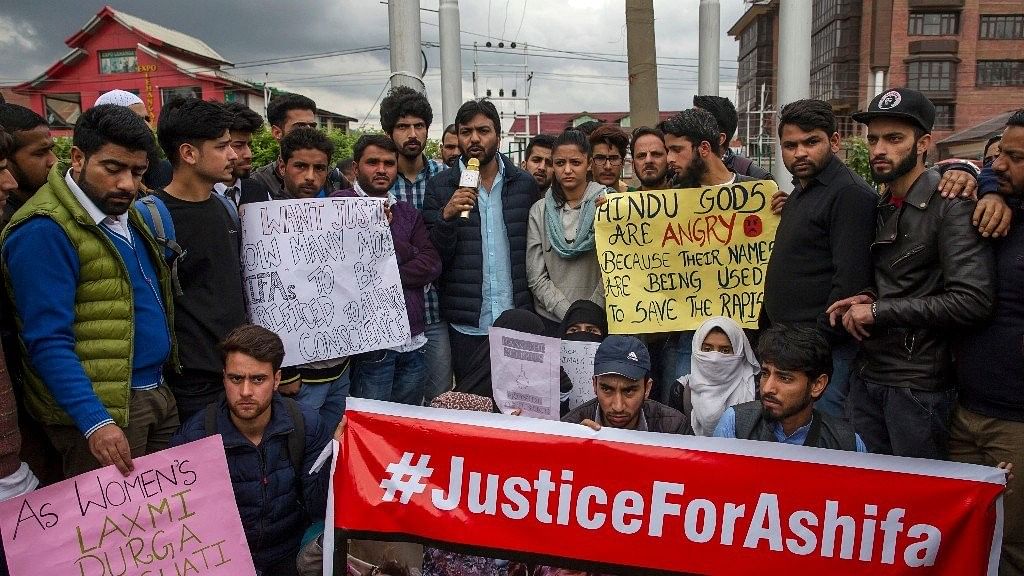 Protest in Srinagar against the rape and murder of 8-year-old girl in Kathua.