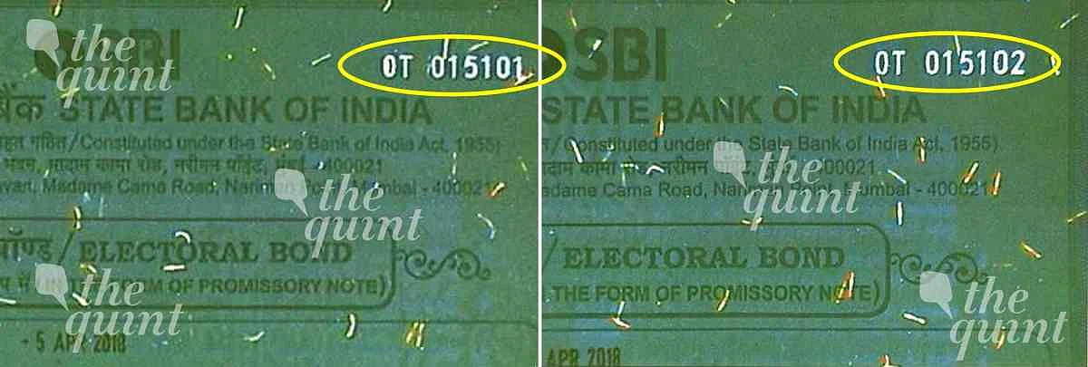 The image of the hidden number on the electoral bond as seen under UV Light.