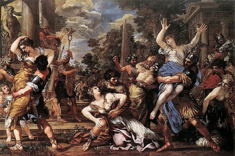 <i>Rape of the Sabine Women</i> by <a href="https://en.wikipedia.org/wiki/Pietro_da_Cortona">Pietro da Cortona</a>, 1627–29.