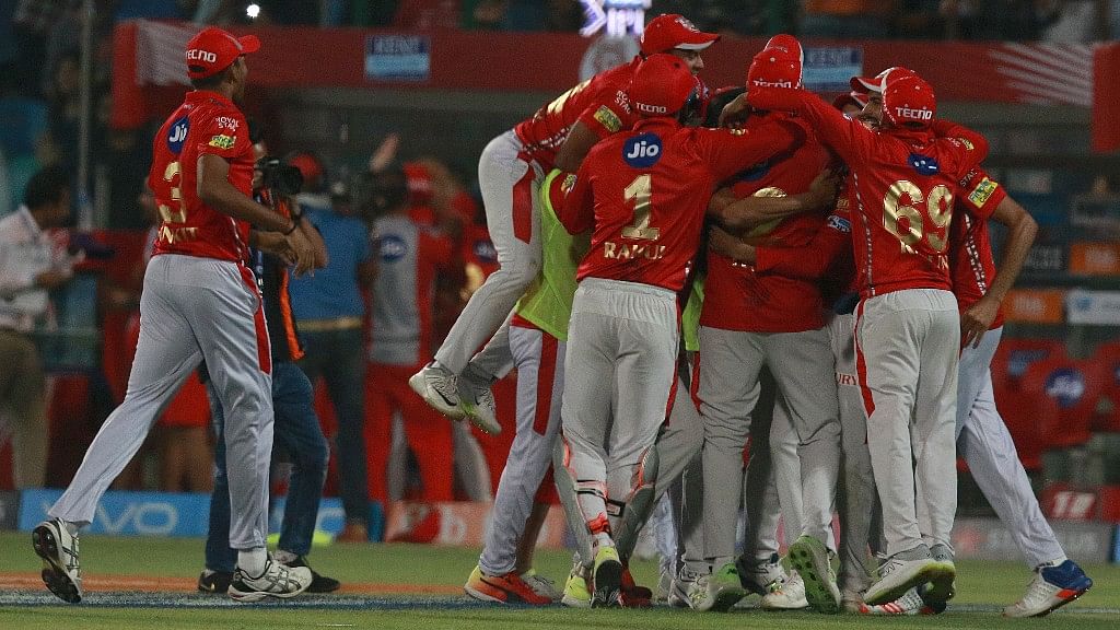 Kings XI Punjab celebrate their victory over the Delhi Daredevils