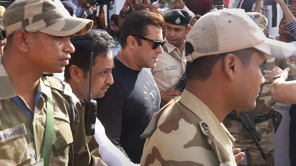  Actor Salman Khan arrives in Jodhpur for the announcement of verdict in the Black Buck poaching case on Wednesday.