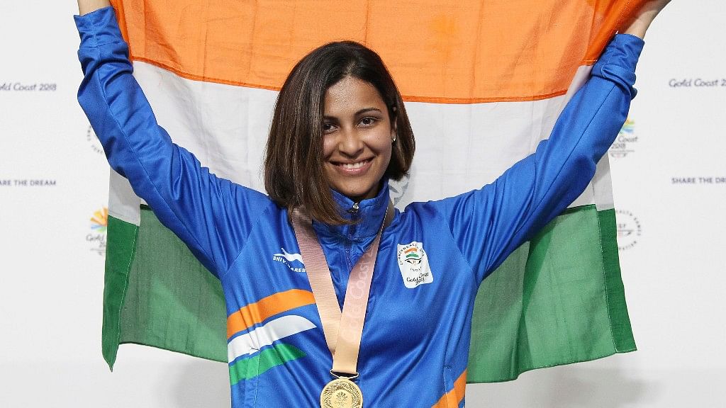 Heena Sidhu after winning the gold at the Gold Coast Commonwealth Games