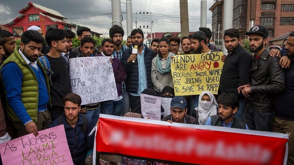 Protest in Srinagar against the rape and murder of 8 year-old girl in Kathua.