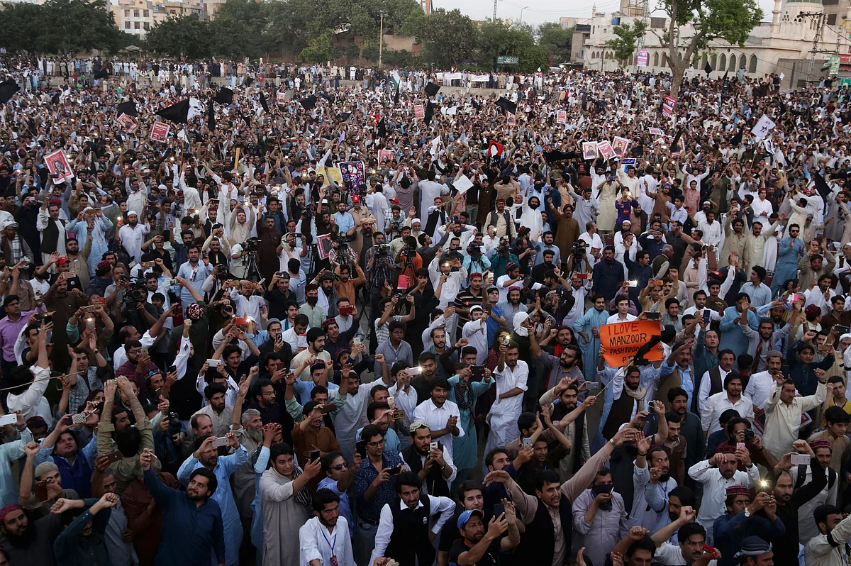 People attend the Pashtun Protection Movement rally in Lahore, Pakistan