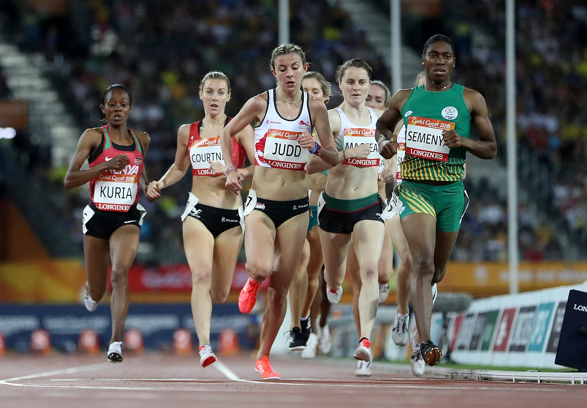South Africa’s Caster Semenya, right, leads the field in her women’s 1500m heat at Carrara Stadium during the 2018 Commonwealth Games on the Gold Coast, Australia, Monday, April 9, 2018. 