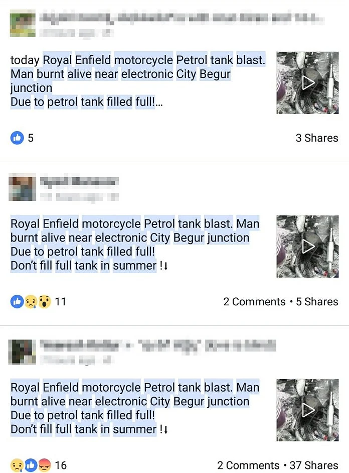 Fake News Alert: Royal Enfield Did Not Catch Fire in Bengaluru