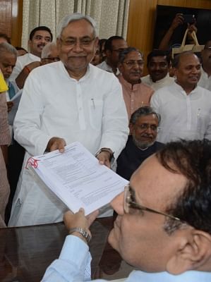 Patna: Bihar Chief Minister and JD(U) chief Nitish Kumar files nomination papers upcoming for Bihar Legislative Council elections in Patna, on April 16, 2018. (Photo: IANS)