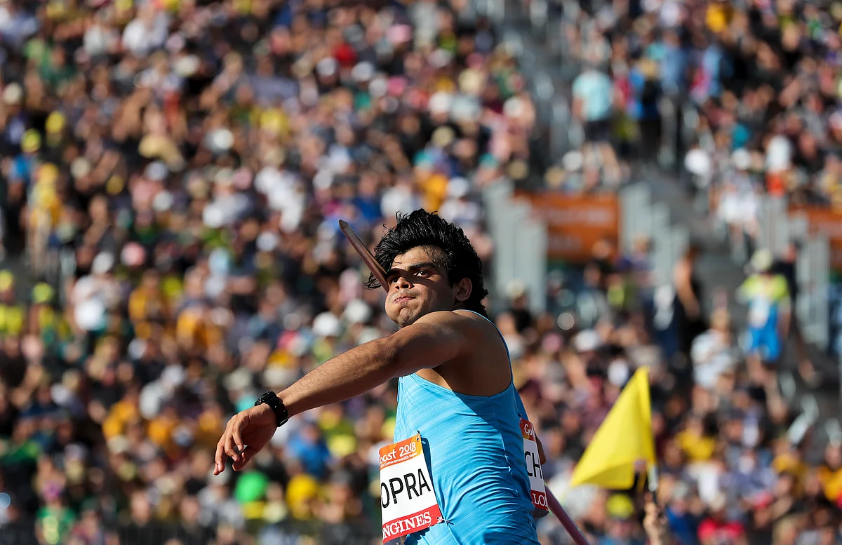 India’s Neeraj Chopra throws in the men’s javelin final at Carrara Stadium during the Commonwealth Games on the Gold Coast, Australia, Saturday, 14 April 2018. Chopra won gold.