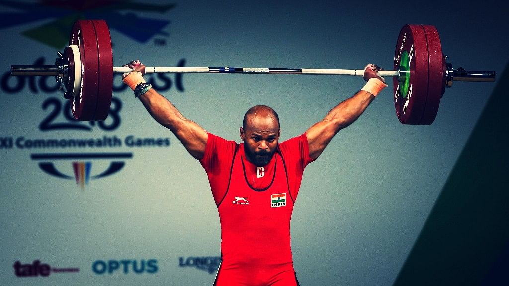 Sathish Kumar Sivalingam of India during the men’s 77 kg event at the 2018 Commonwealth Games.