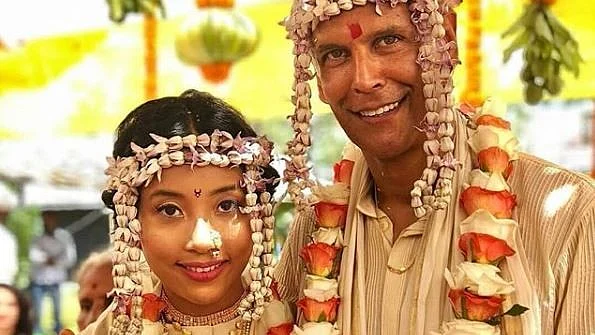 Newly married couple Milind Soman and Ankita Konwar.